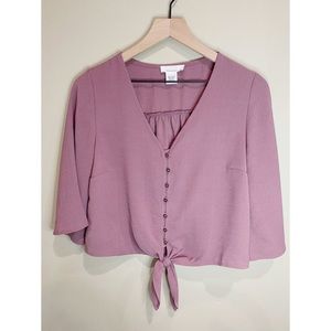 URBAN Romantics Lilac V-Neck Buttoned Blouse
